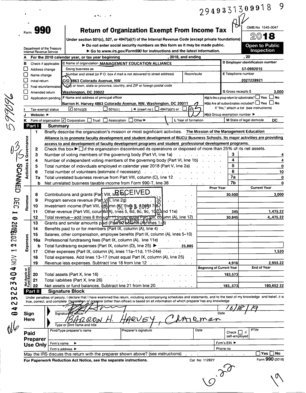 Image of first page of 2018 Form 990 for Management Education Alliance