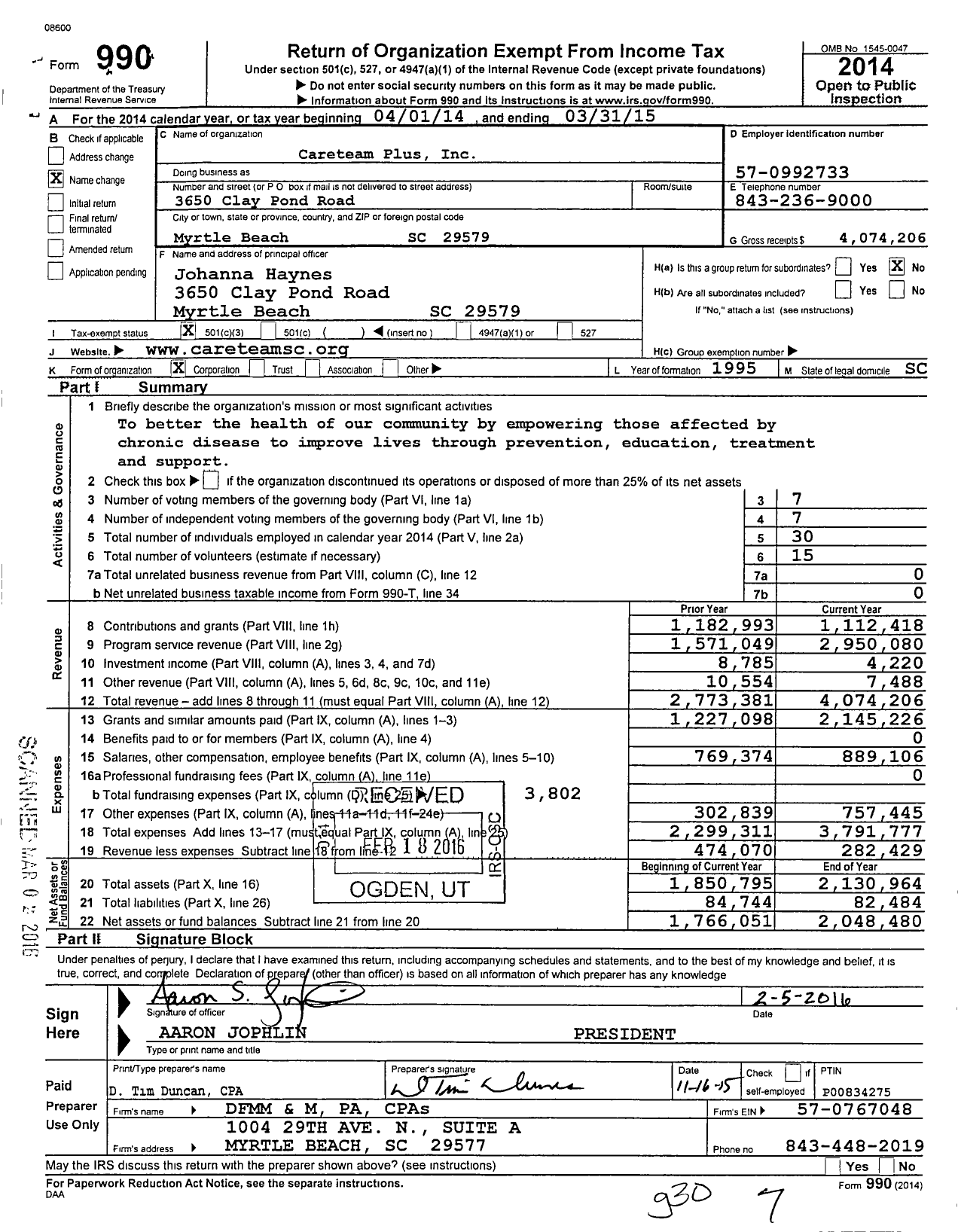 Image of first page of 2014 Form 990 for Careteam Plus