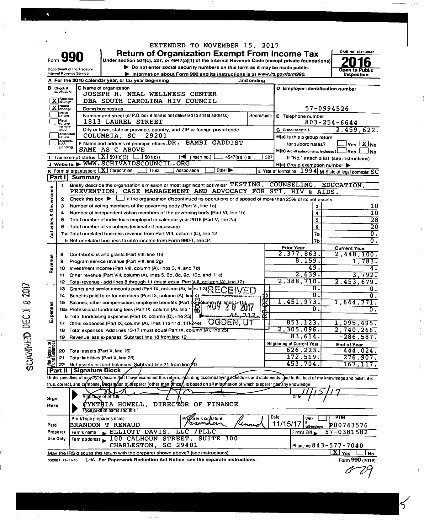 Image of first page of 2016 Form 990 for The Wright Wellness Center