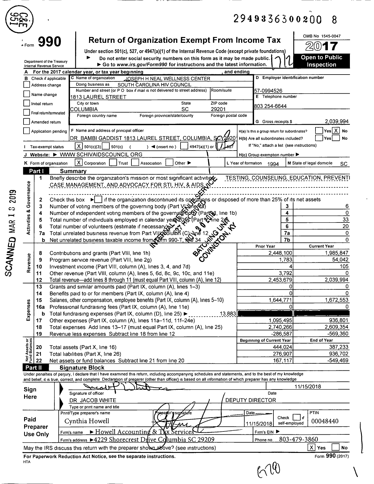 Image of first page of 2017 Form 990 for The Wright Wellness Center