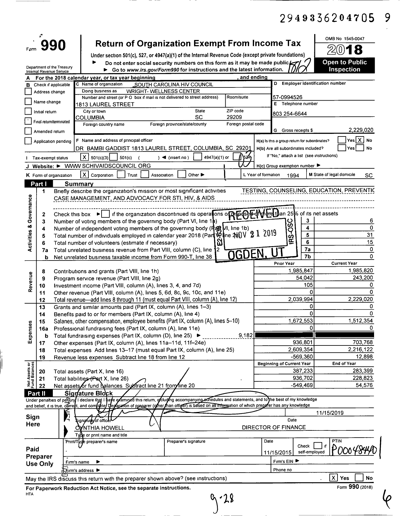 Image of first page of 2018 Form 990 for The Wright Wellness Center