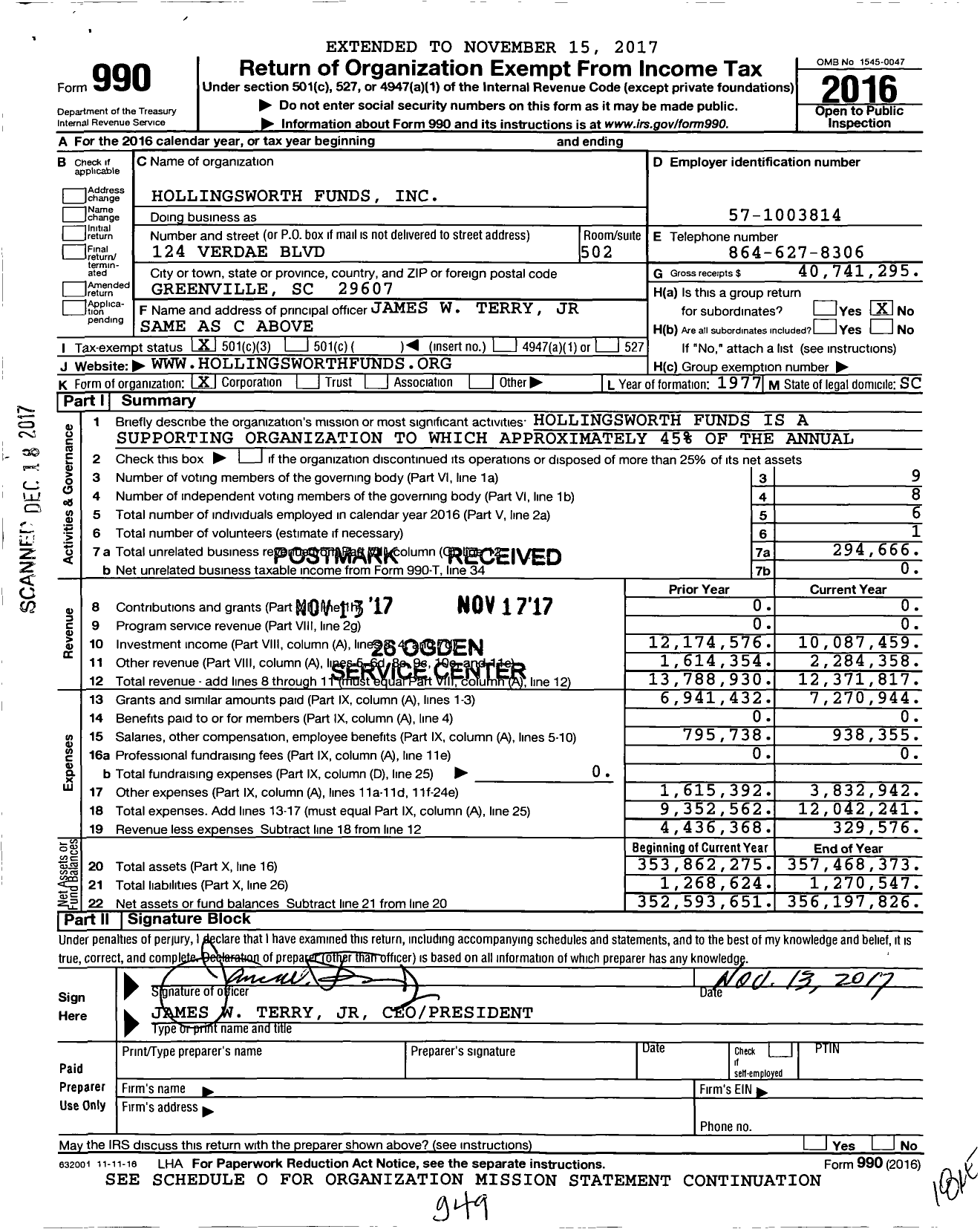 Image of first page of 2016 Form 990 for Hollingsworth Funds
