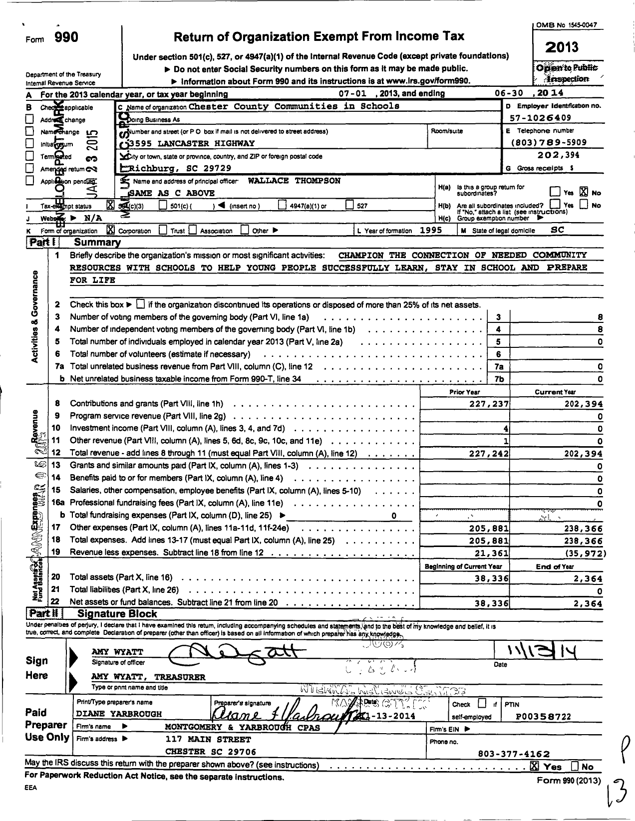 Image of first page of 2013 Form 990 for Chester County Communities in Schools