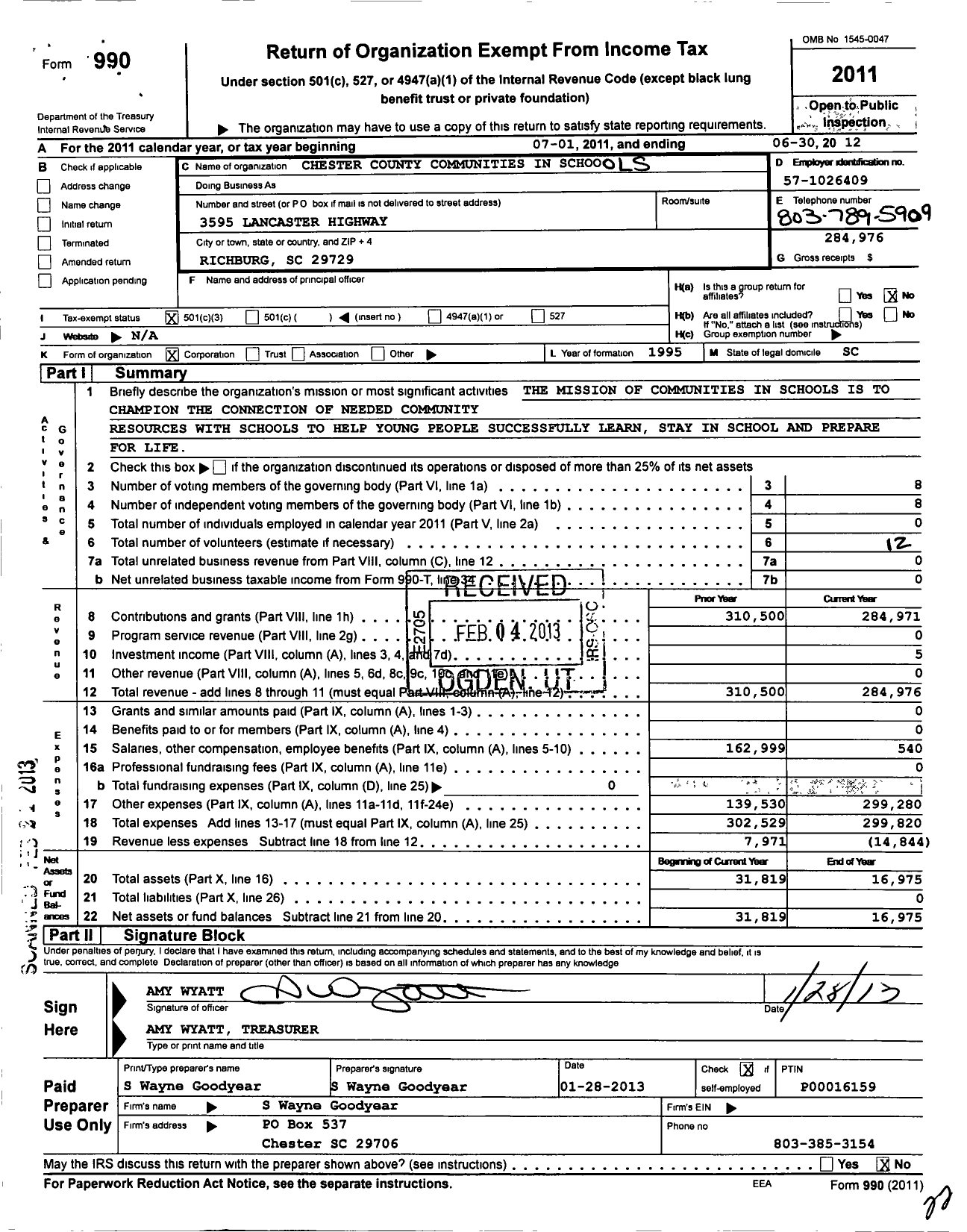 Image of first page of 2011 Form 990 for Chester County Communities in Schools