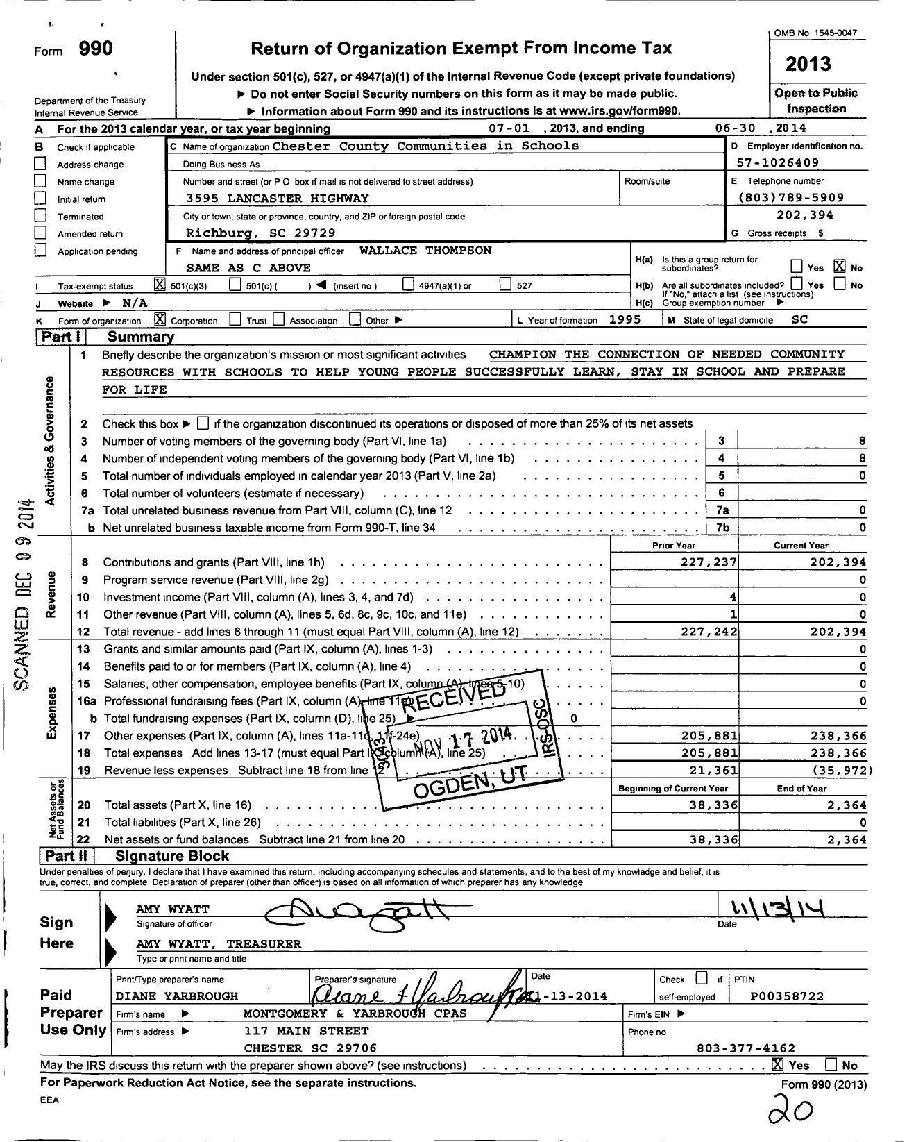 Image of first page of 2013 Form 990 for Chester County Communities in Schools