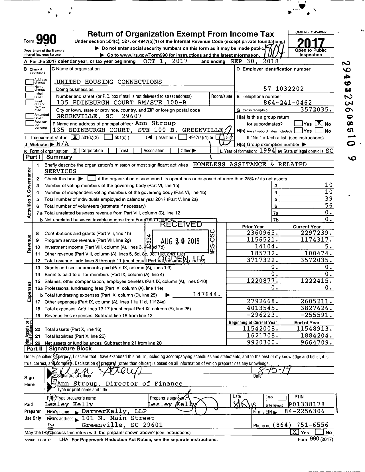 Image of first page of 2017 Form 990 for United Housing Connections