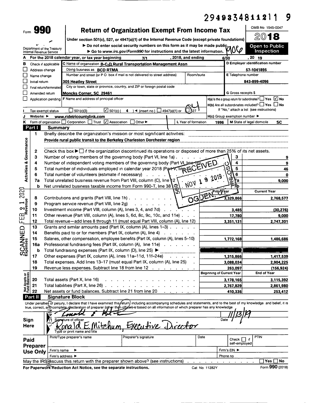 Image of first page of 2018 Form 990O for BCD Rural Transportation