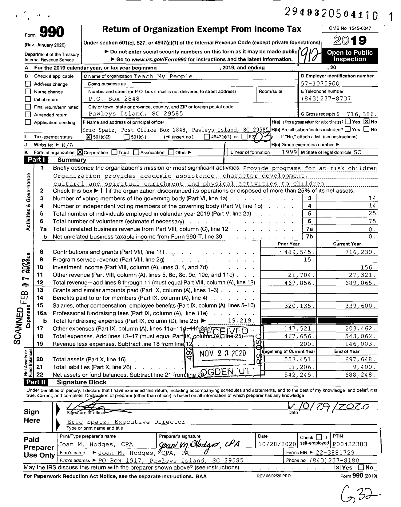 Image of first page of 2019 Form 990 for Teach My People