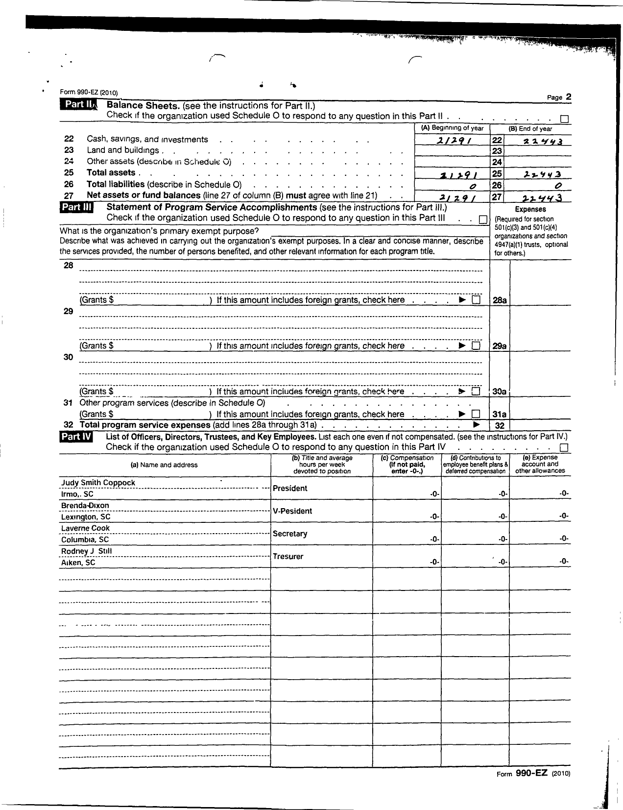 Image of first page of 2010 Form 990EOR for Palmetto Shag Club