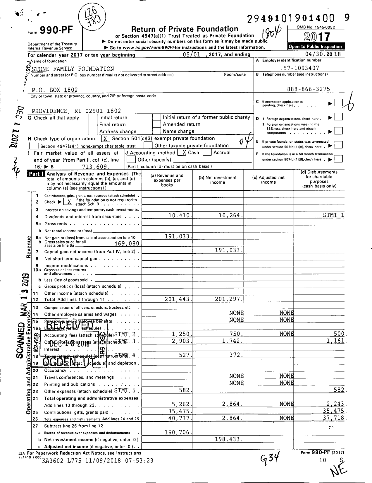 Image of first page of 2017 Form 990PF for Stone Family Foundation