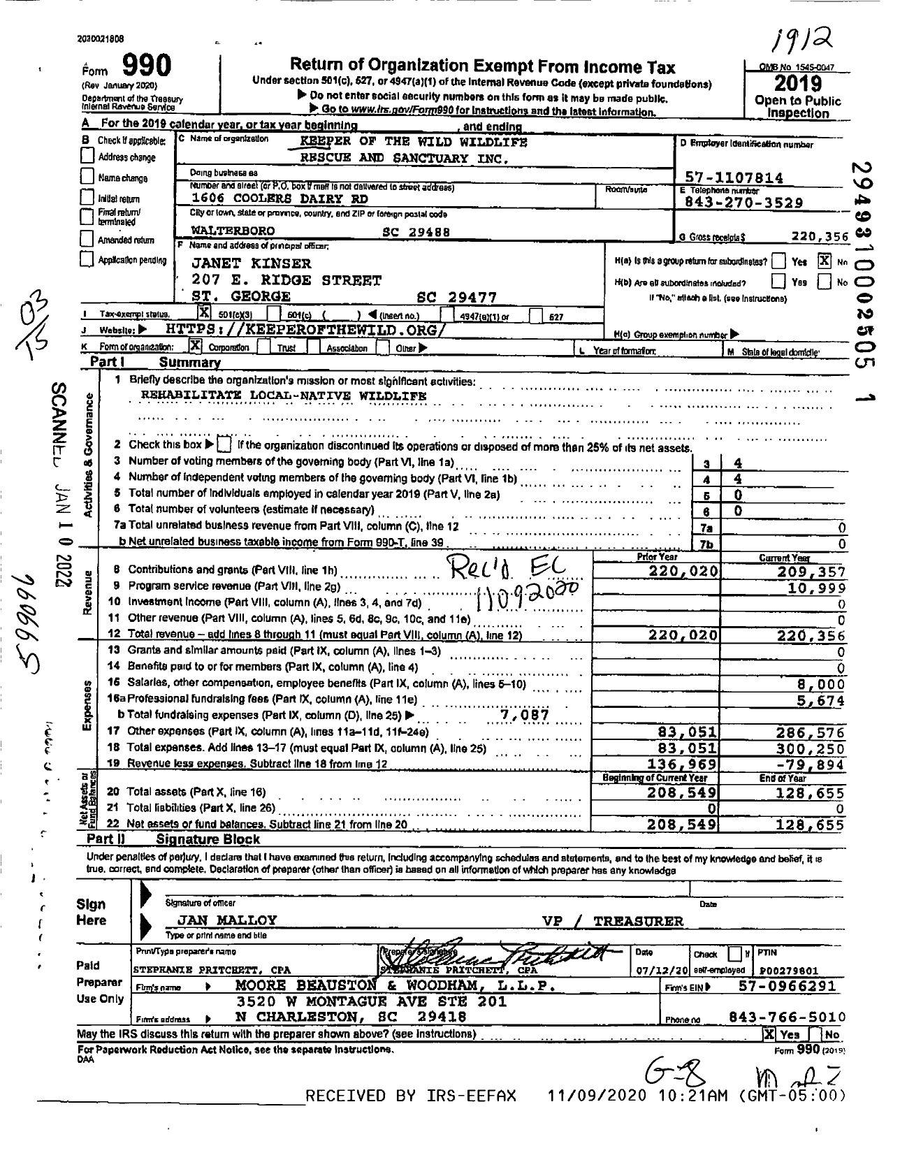 Image of first page of 2019 Form 990 for Keeper of the Wild Wildlife Re and Sanctuary