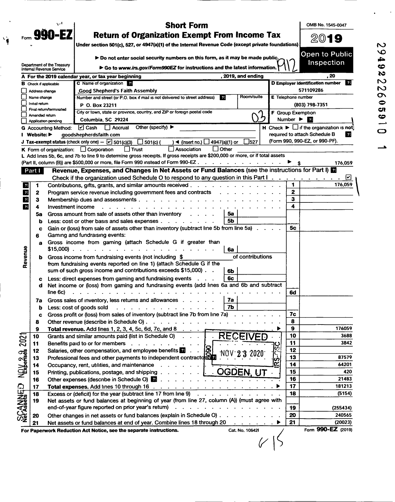 Image of first page of 2019 Form 990EZ for Good Shepherds Faith Assembly