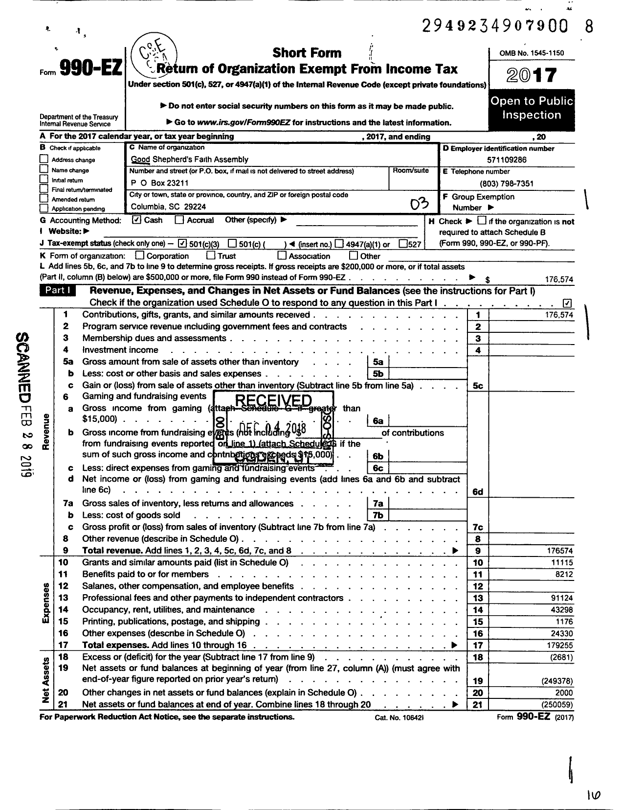 Image of first page of 2017 Form 990EZ for Good Shepherds Faith Assembly