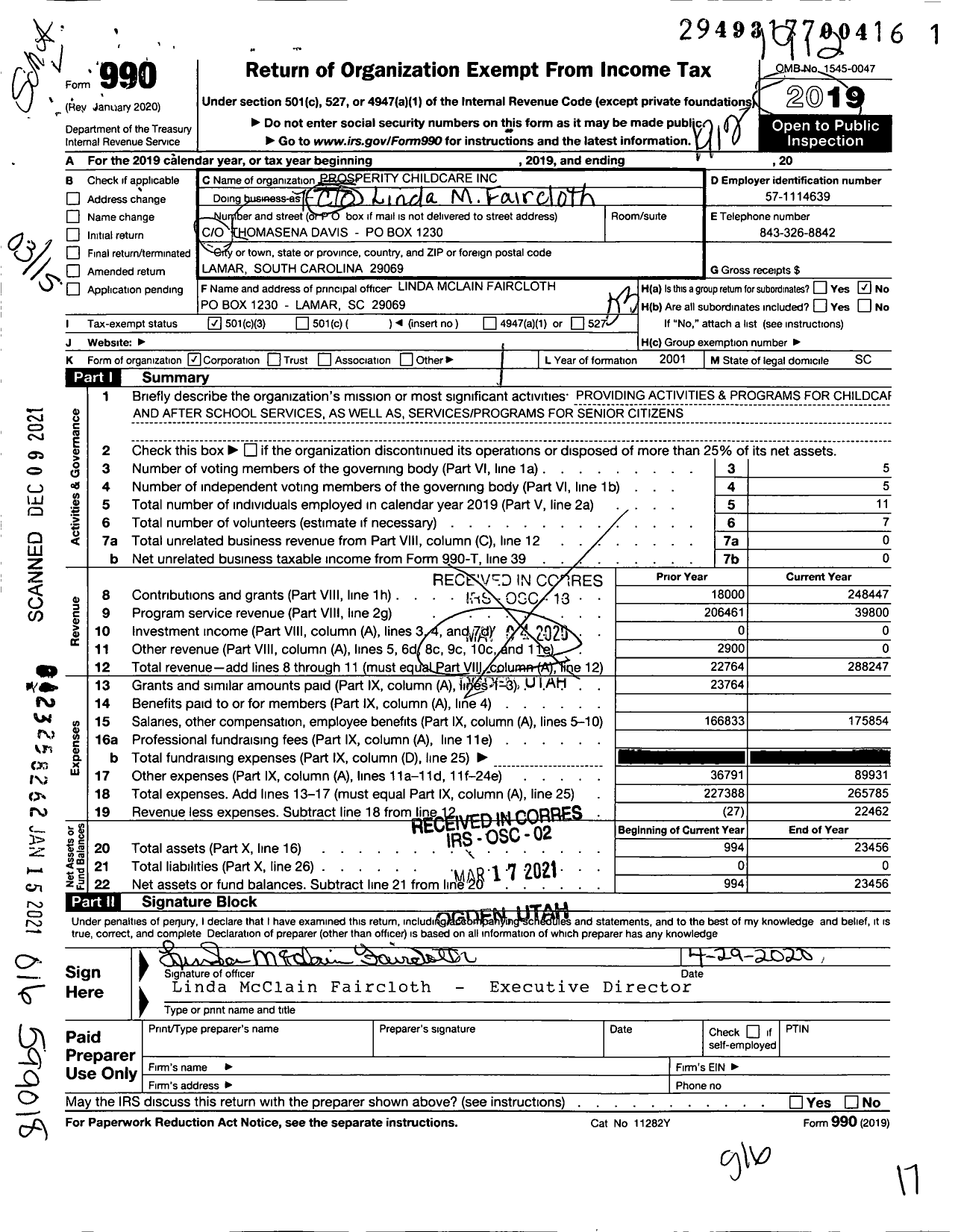 Image of first page of 2019 Form 990 for Prosperity Childcare