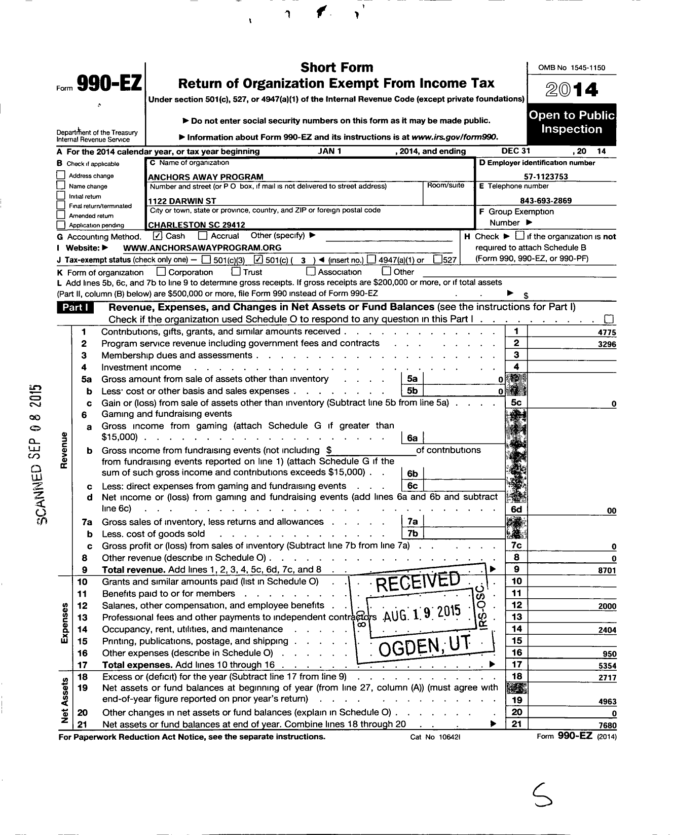 Image of first page of 2014 Form 990EZ for Anchors Away Program