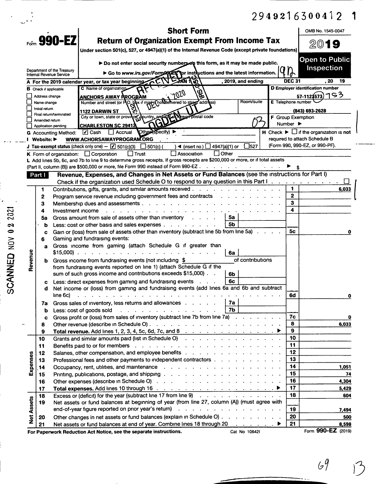 Image of first page of 2019 Form 990EZ for Anchors Away Program