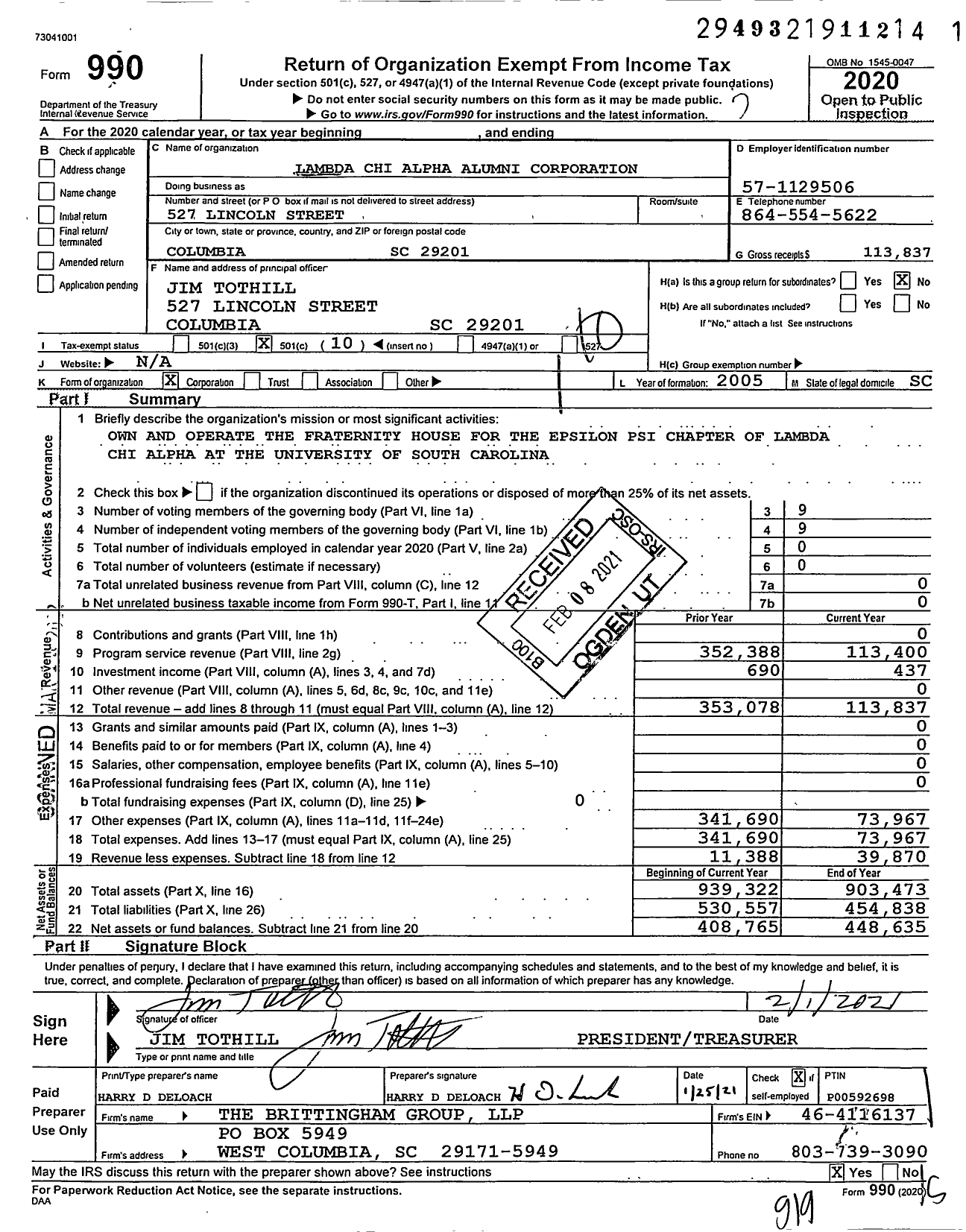 Image of first page of 2020 Form 990O for Lambda Chi Alpha Alumni Corporation