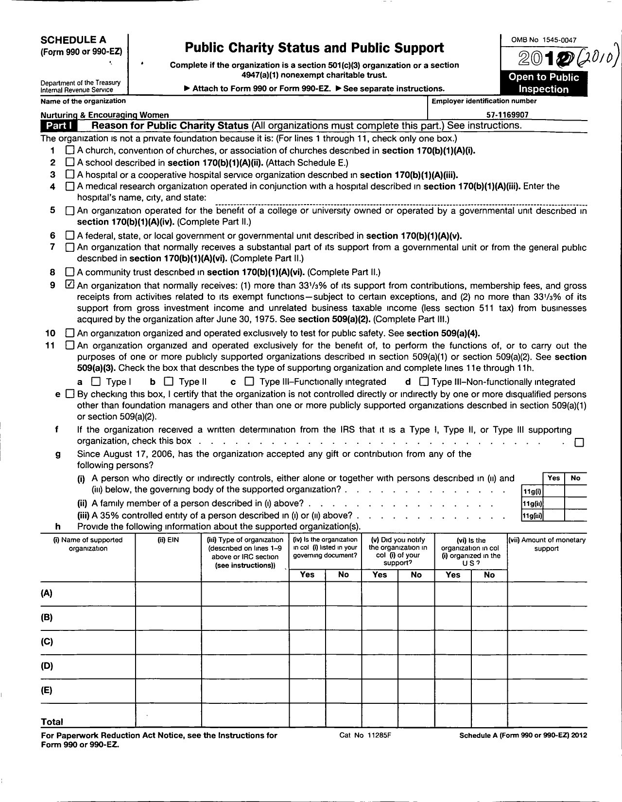 Image of first page of 2010 Form 990ER for Nurturing and Encouraging Women