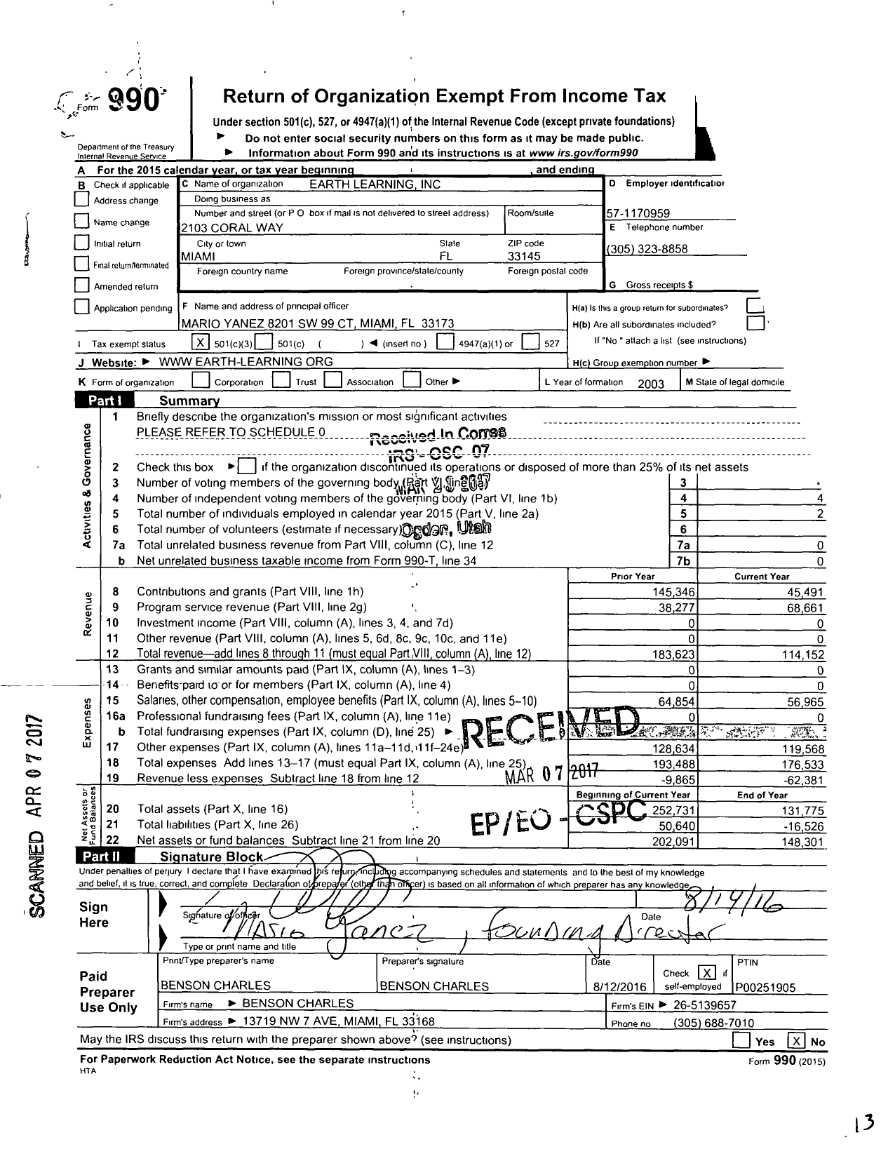 Image of first page of 2016 Form 990 for Inhabit Earth