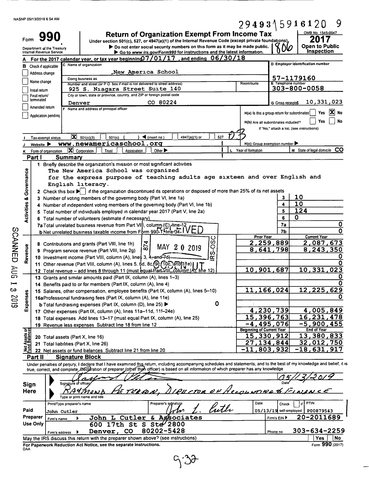 Image of first page of 2017 Form 990 for New America School (NAS)
