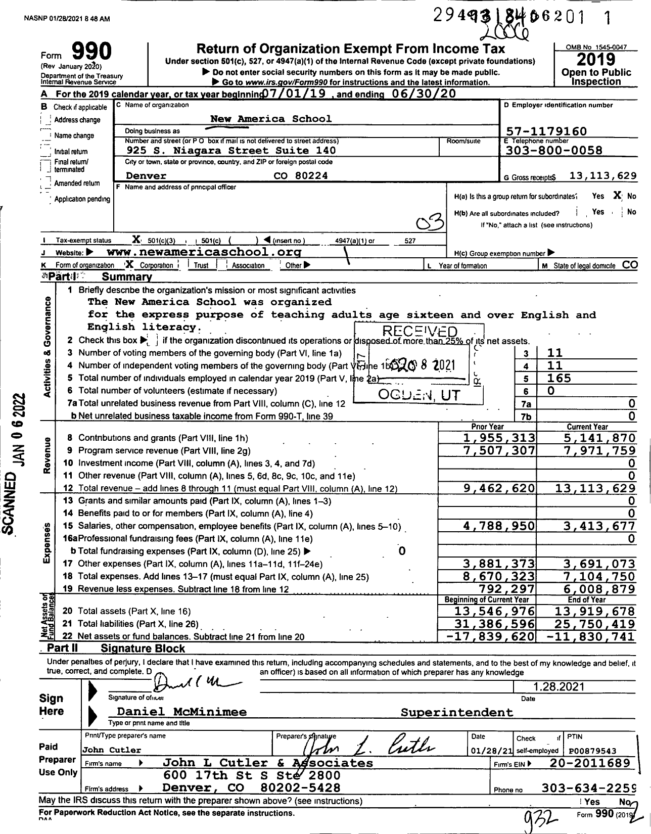 Image of first page of 2019 Form 990 for New America School (NAS)