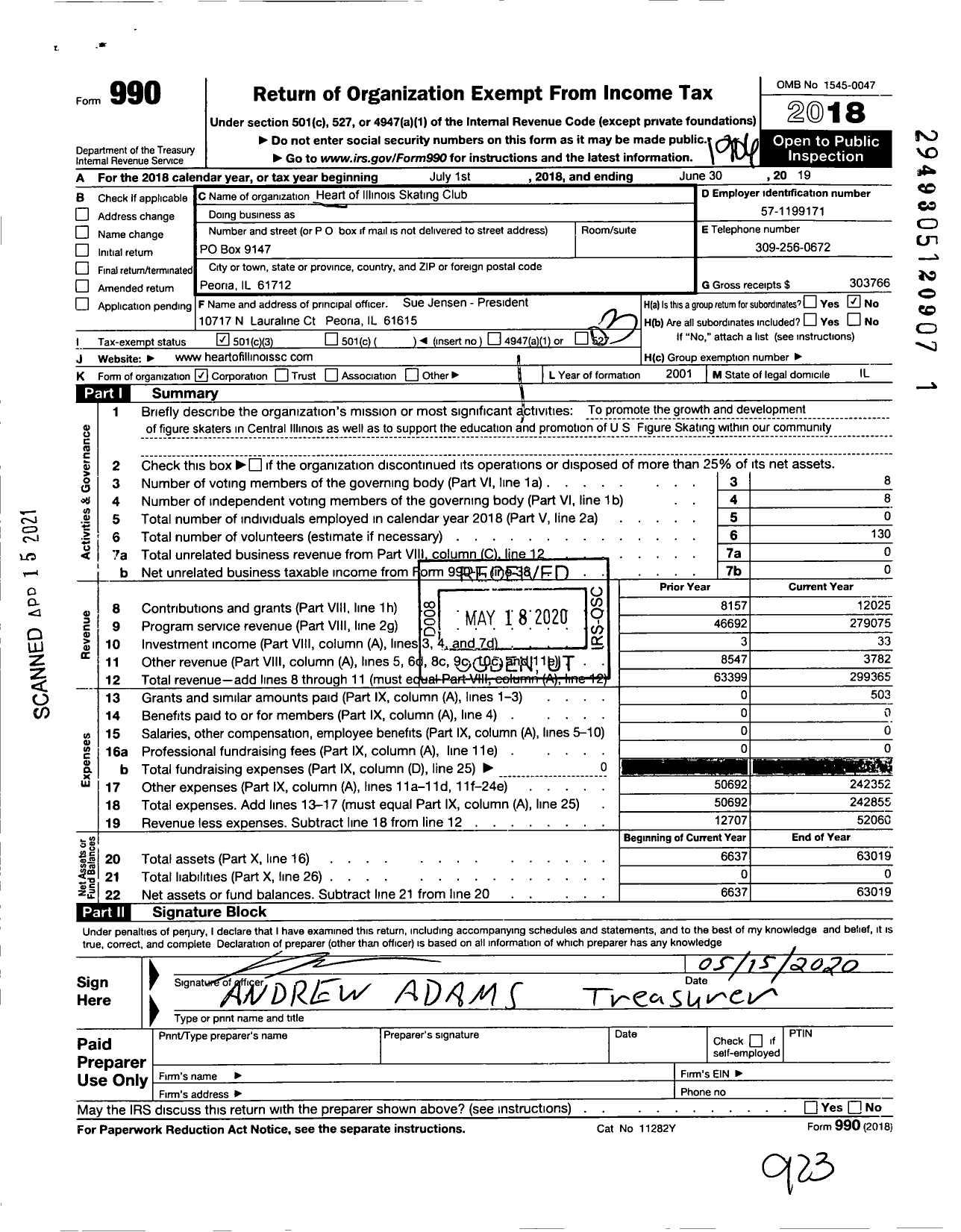 Image of first page of 2018 Form 990 for Heart of Illinois Skating Club