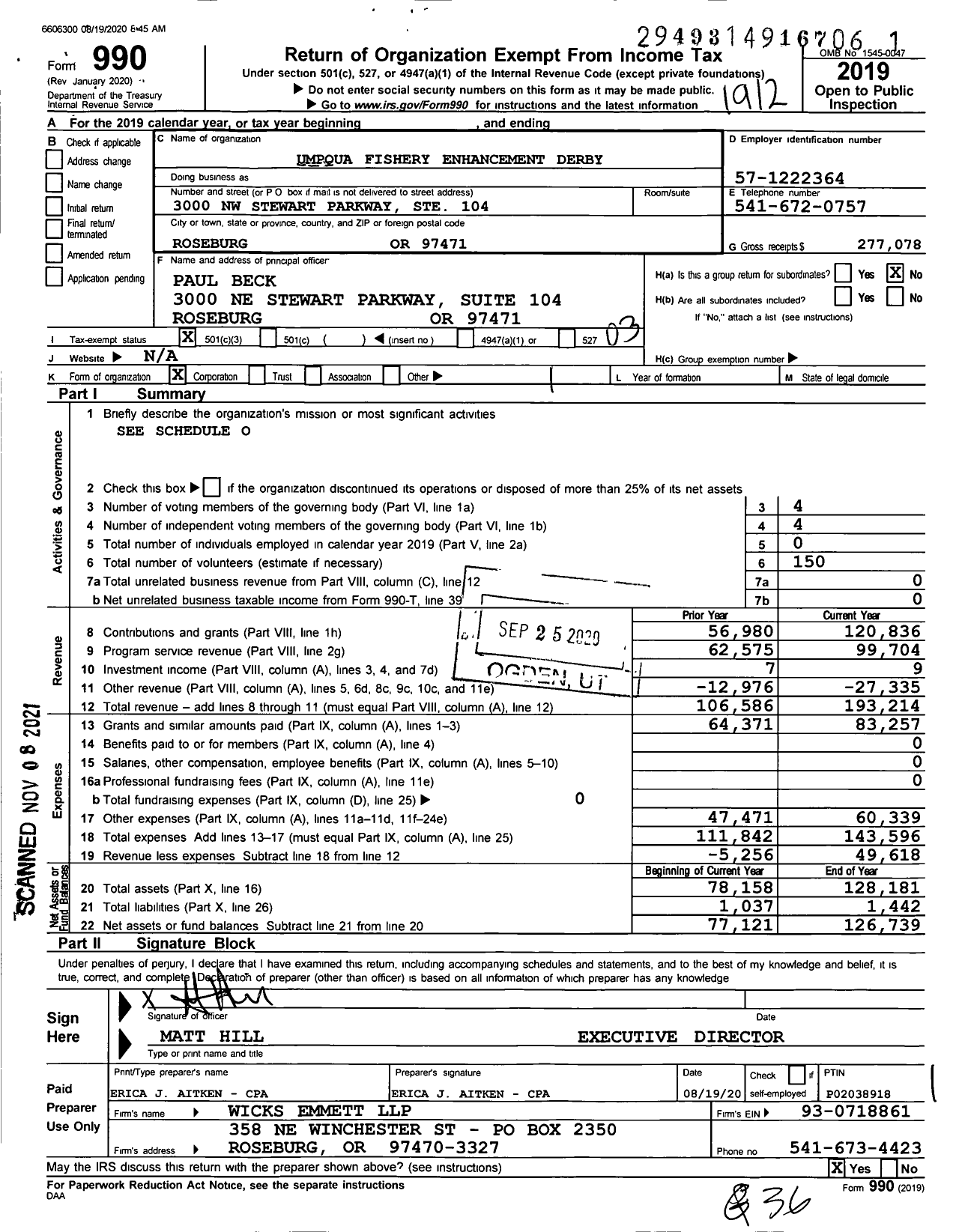 Image of first page of 2019 Form 990 for Umpqua Fishery Enhancement Derby