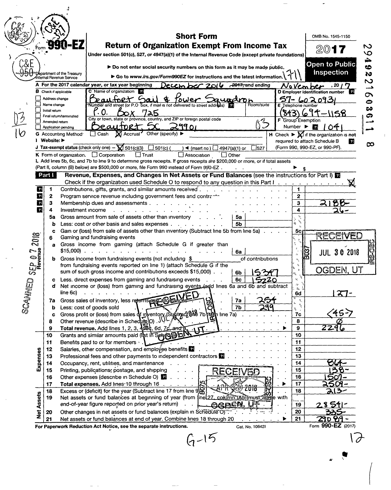 Image of first page of 2016 Form 990EZ for United States Power Squadrons - 26 Beaufort Sail & Power Squadron