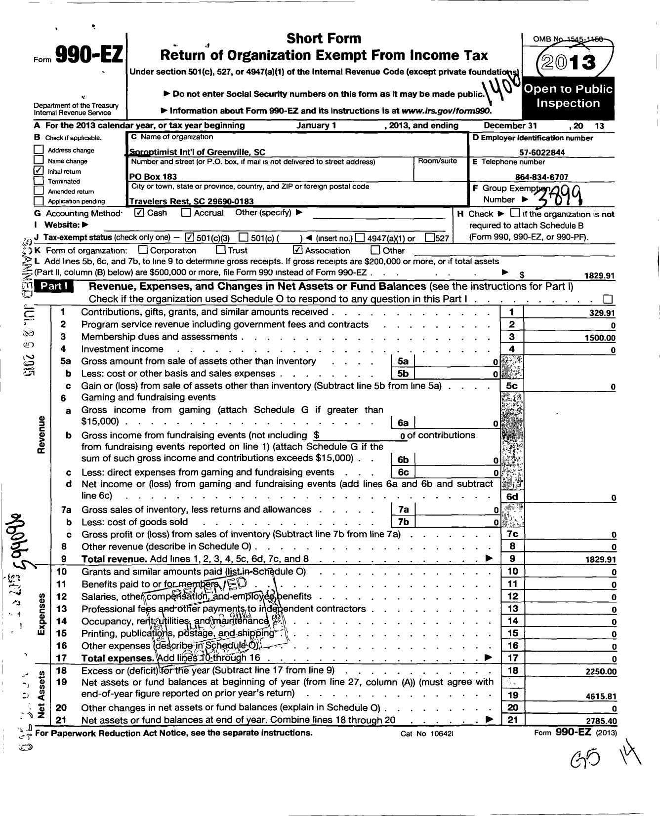 Image of first page of 2013 Form 990EZ for Soroptimist International of the Americas - 103027 Mid-Atlantic Online