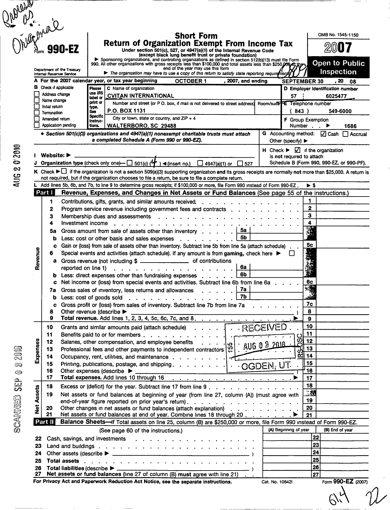 Image of first page of 2007 Form 990EO for Civitan International / Walterboro SC