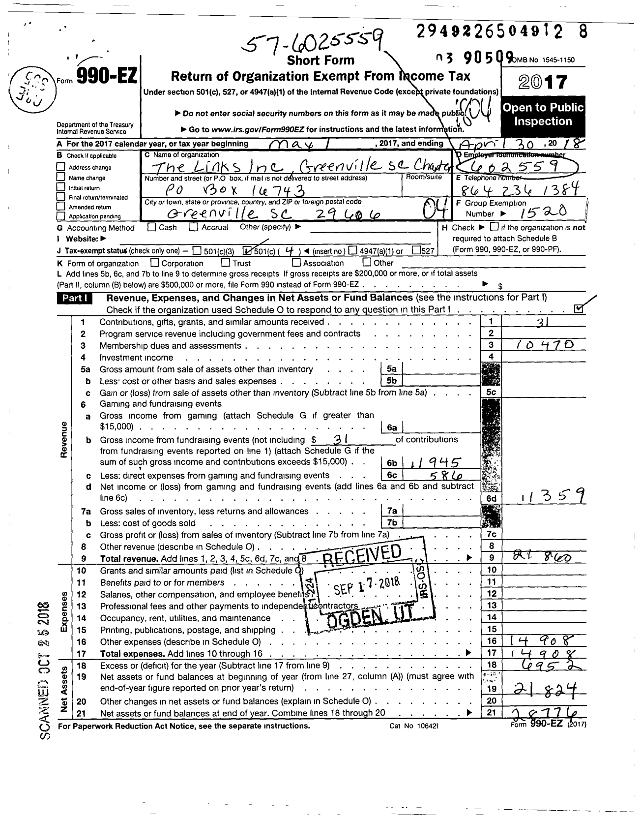 Image of first page of 2017 Form 990EO for Links / Greenville Chapter