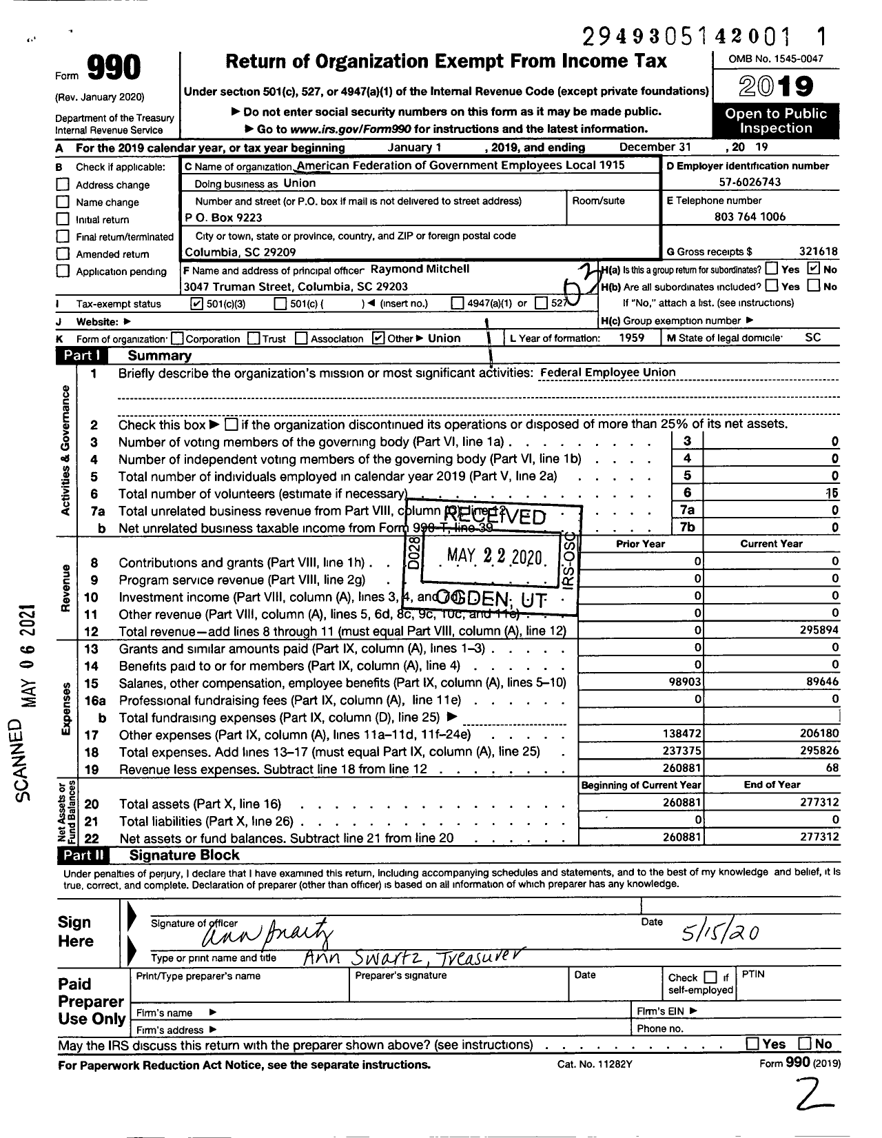 Image of first page of 2019 Form 990 for American Federation of Government Employees - 1915 Afge Va Local