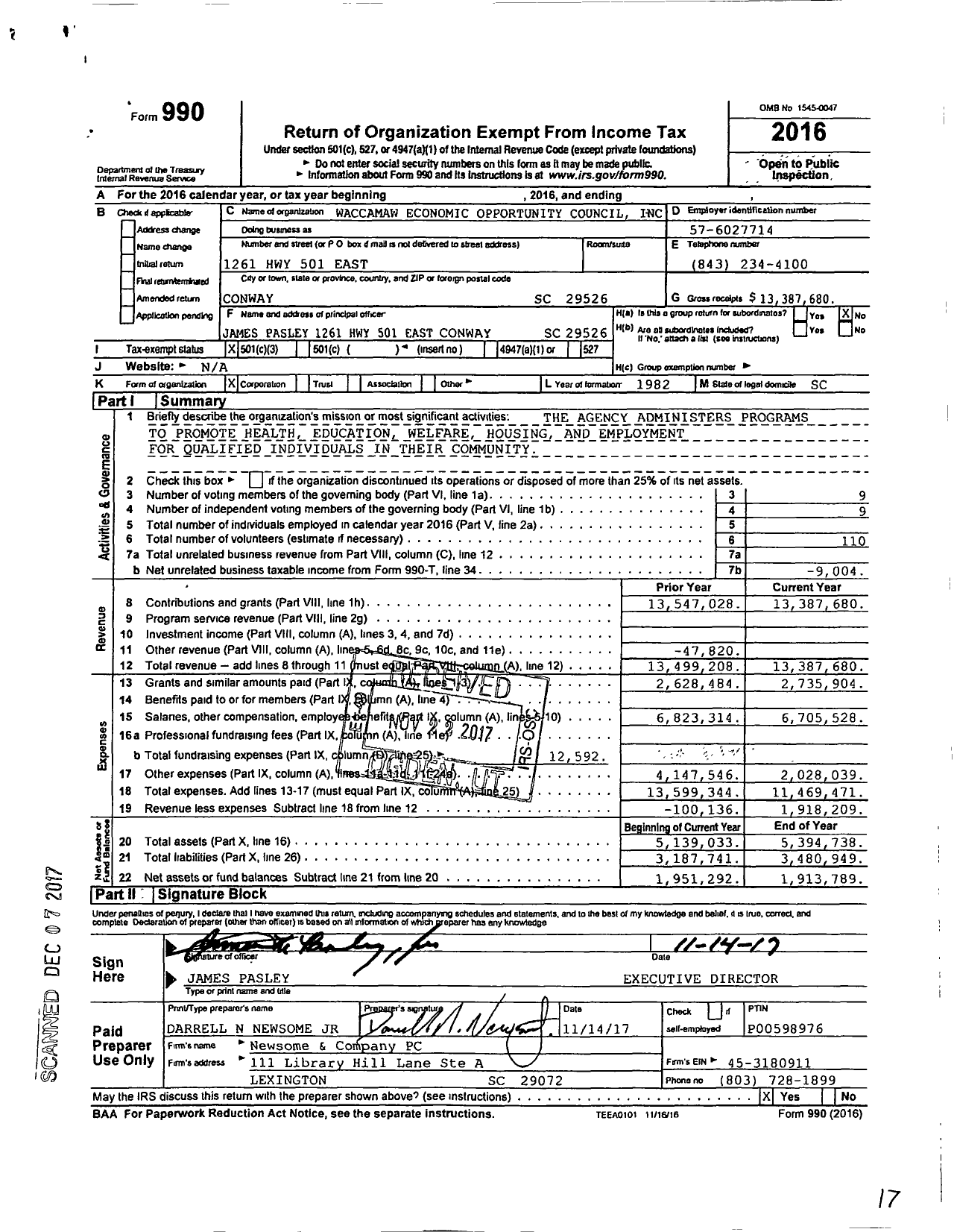 Image of first page of 2016 Form 990 for Waccamaw Economic Opportunity Council
