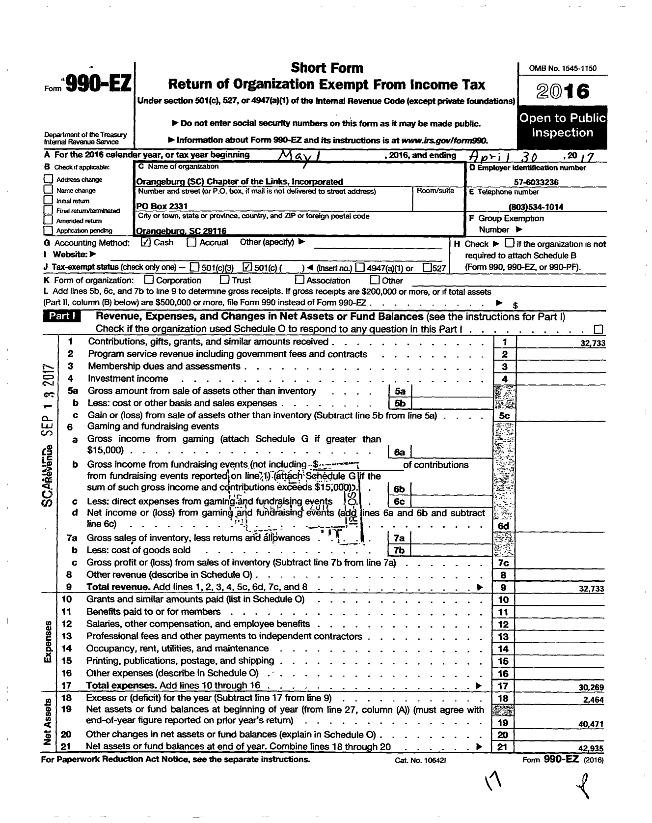 Image of first page of 2016 Form 990EO for Links / Orangeburg Chapter