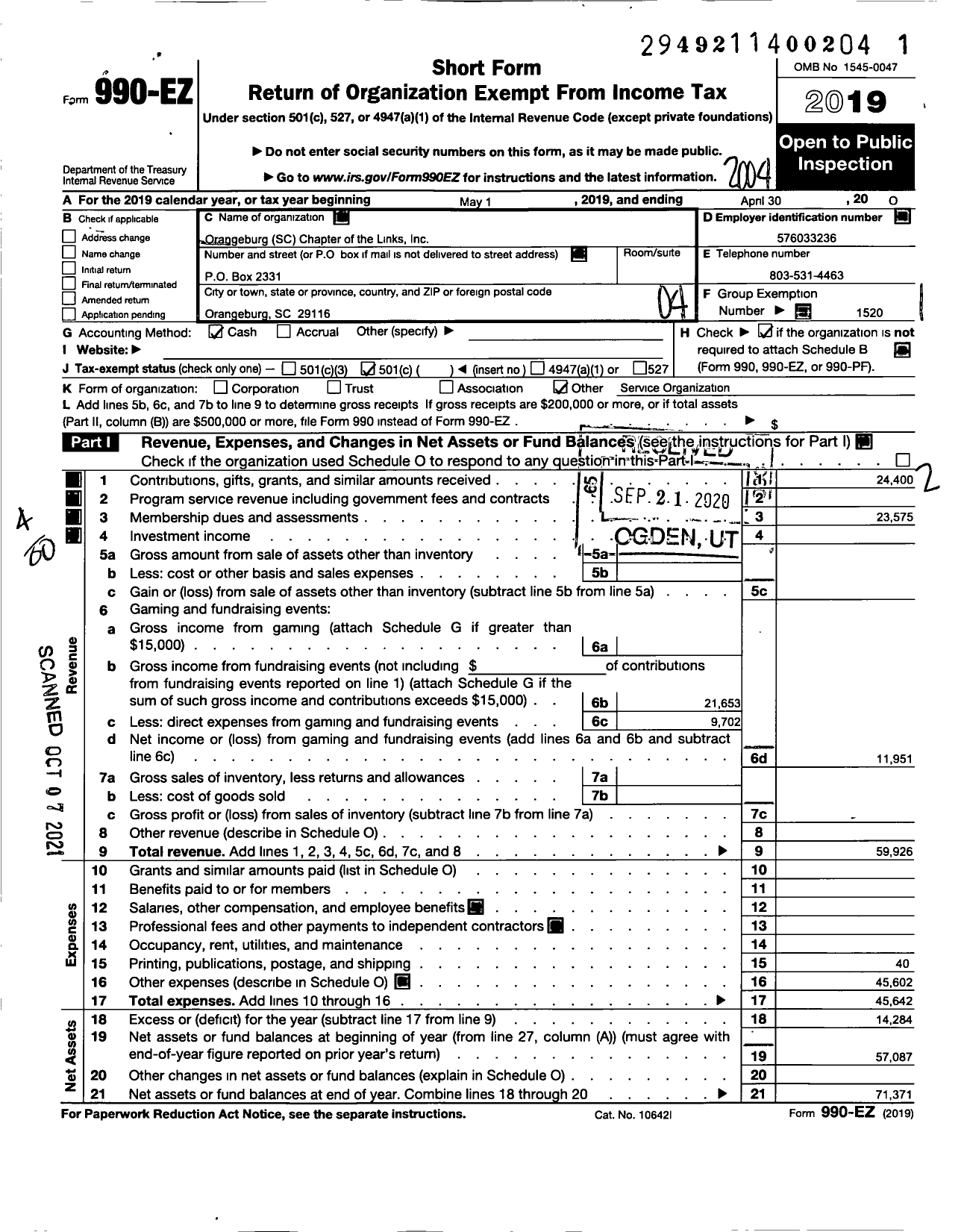 Image of first page of 2019 Form 990EO for Links / Orangeburg Chapter