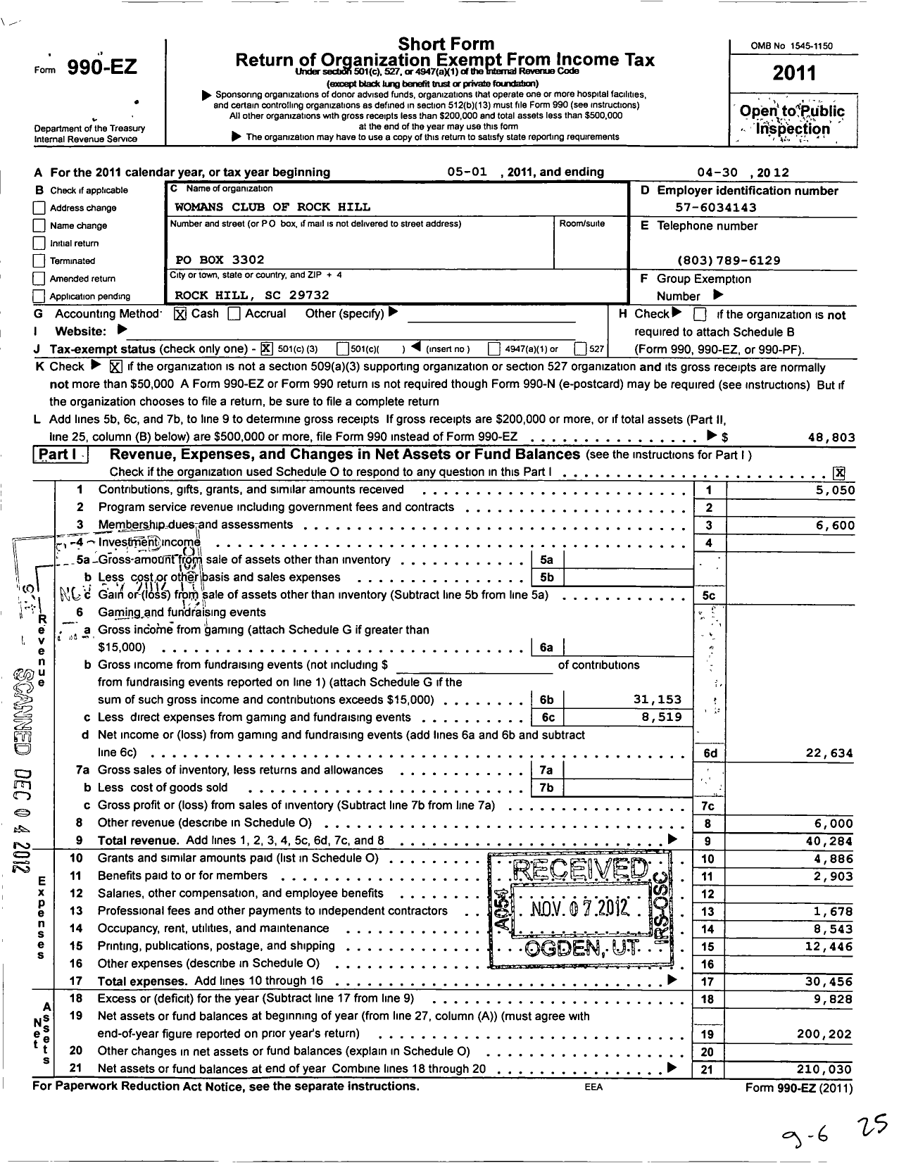 Image of first page of 2011 Form 990EZ for General Federation of Womens Clubs of South Carolina / Womans Club of Rock Hill