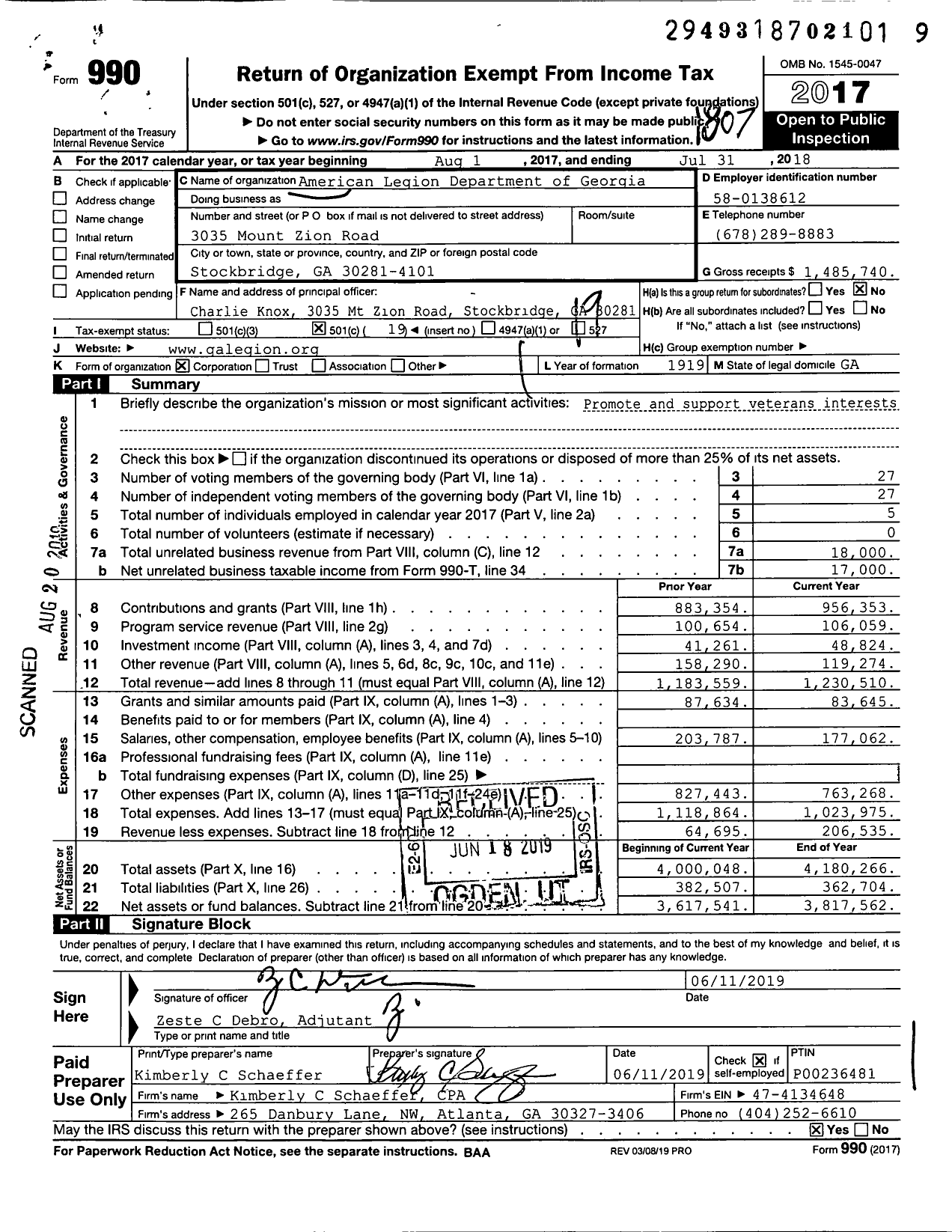 Image of first page of 2017 Form 990O for American Legion - 0400 Department of