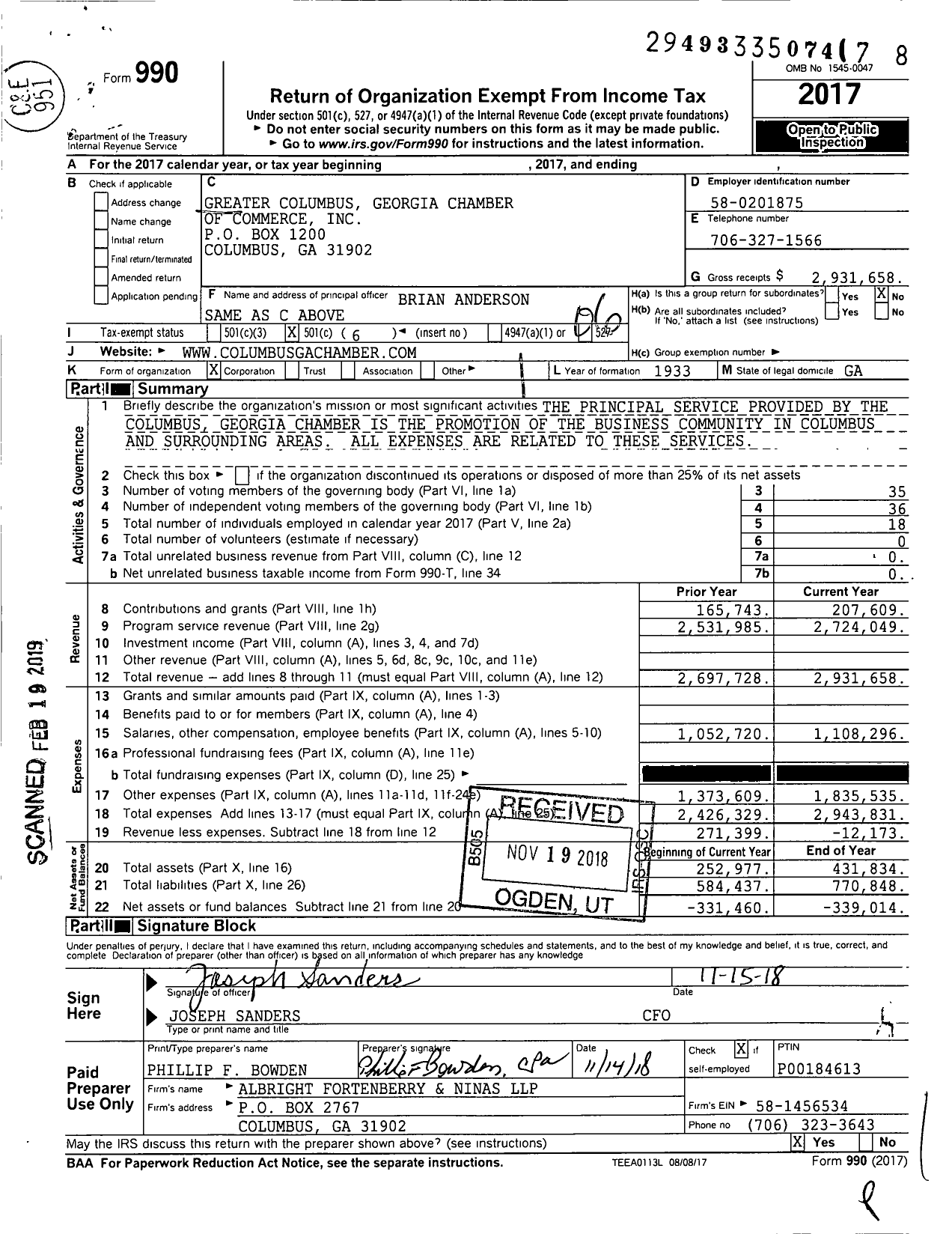 Image of first page of 2017 Form 990O for Greater Columbus Chamber of Commerce