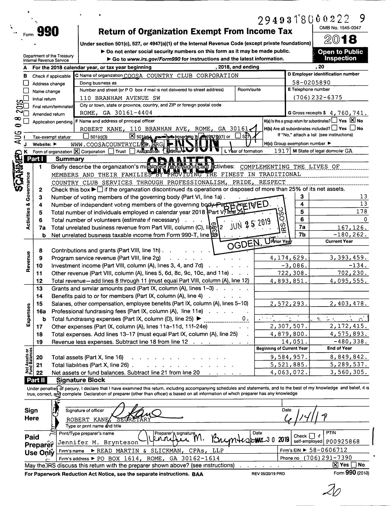 Image of first page of 2018 Form 990O for Coosa Country Club Corporation