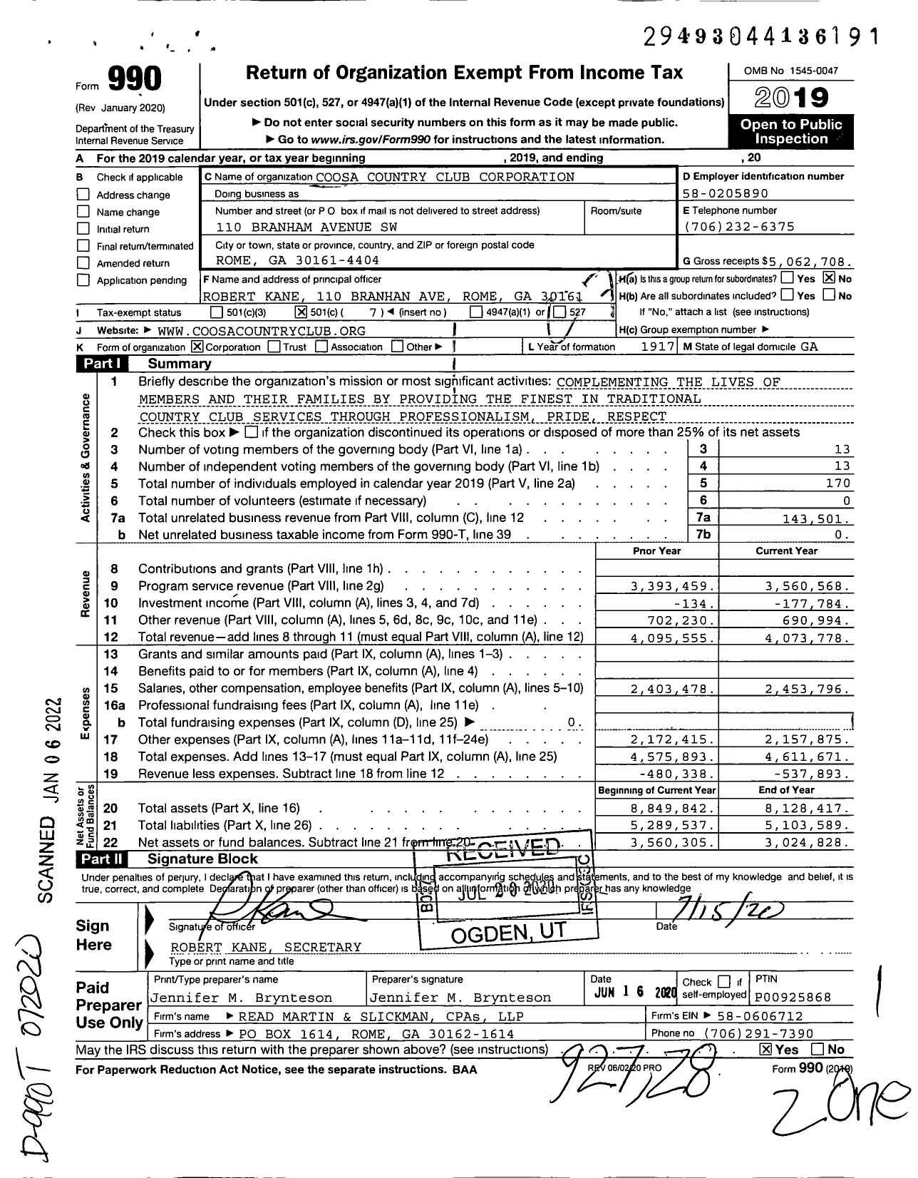 Image of first page of 2019 Form 990O for Coosa Country Club Corporation