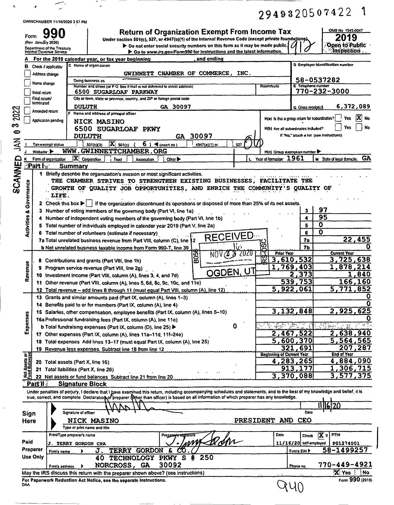 Image of first page of 2019 Form 990O for Gwinnett Chamber of Commerce