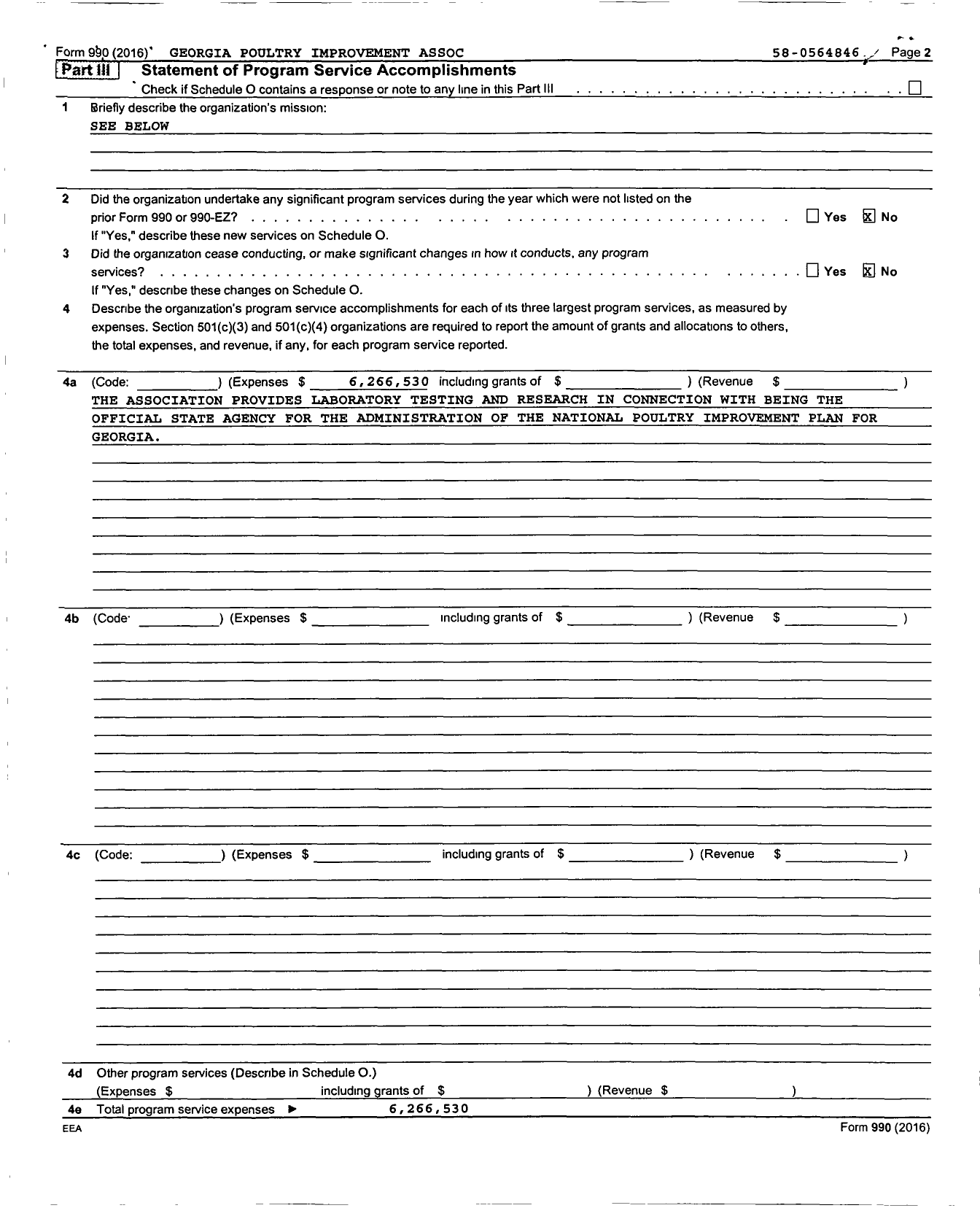 Image of first page of 2016 Form 990R for Georgia Poultry Improvement Association