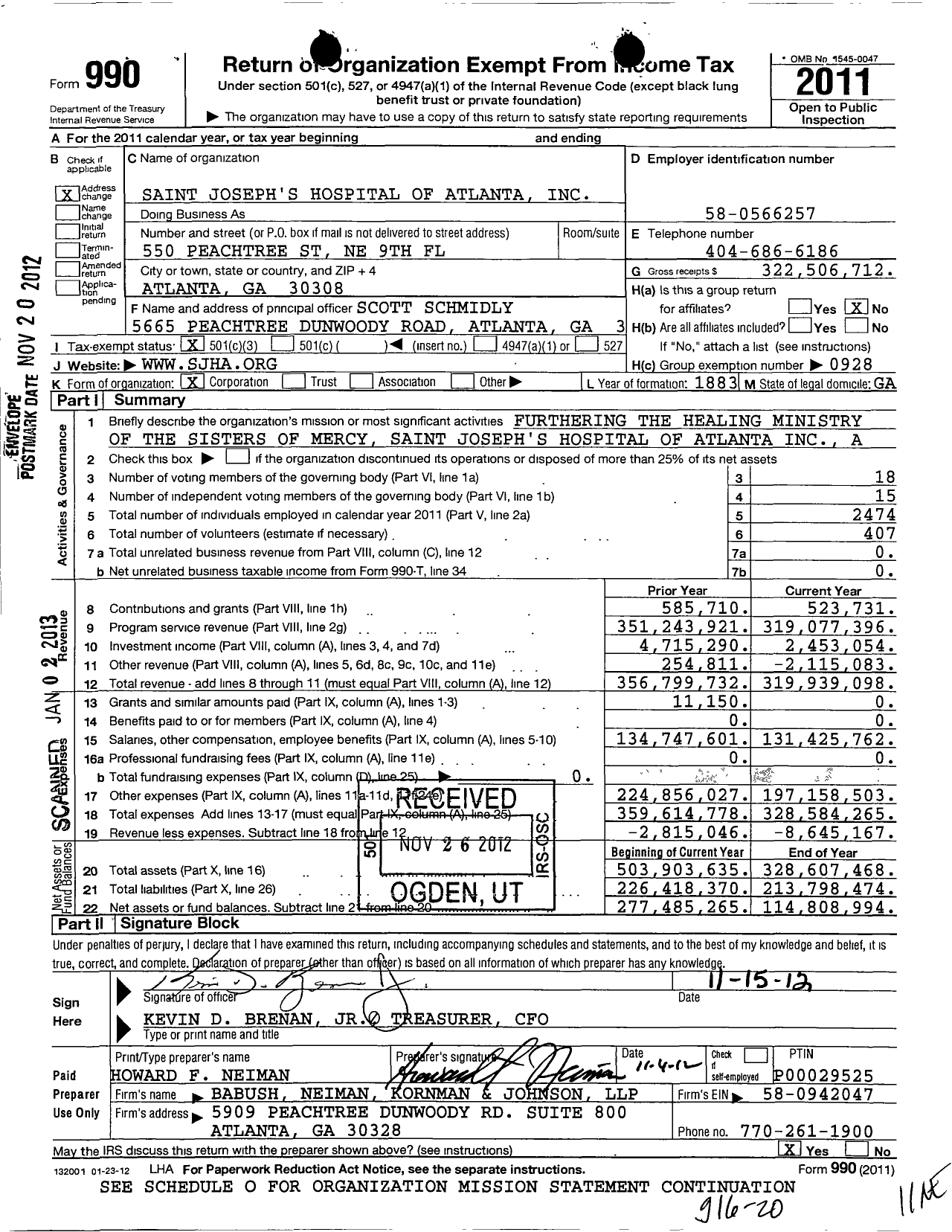 Image of first page of 2011 Form 990 for Saint Joseph's Hospital Atlanta