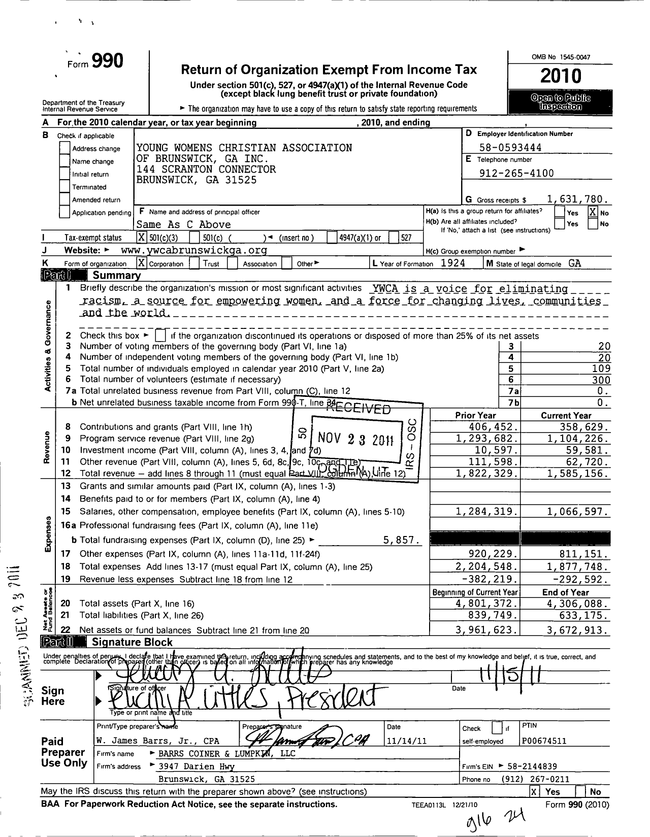 Image of first page of 2010 Form 990 for Young Womens Christian Association