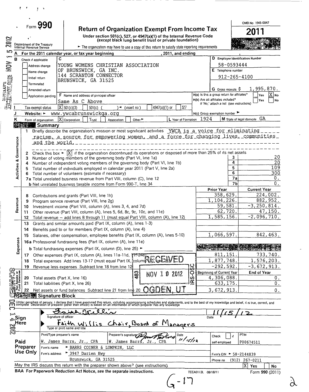 Image of first page of 2011 Form 990 for Young Womens Christian Association