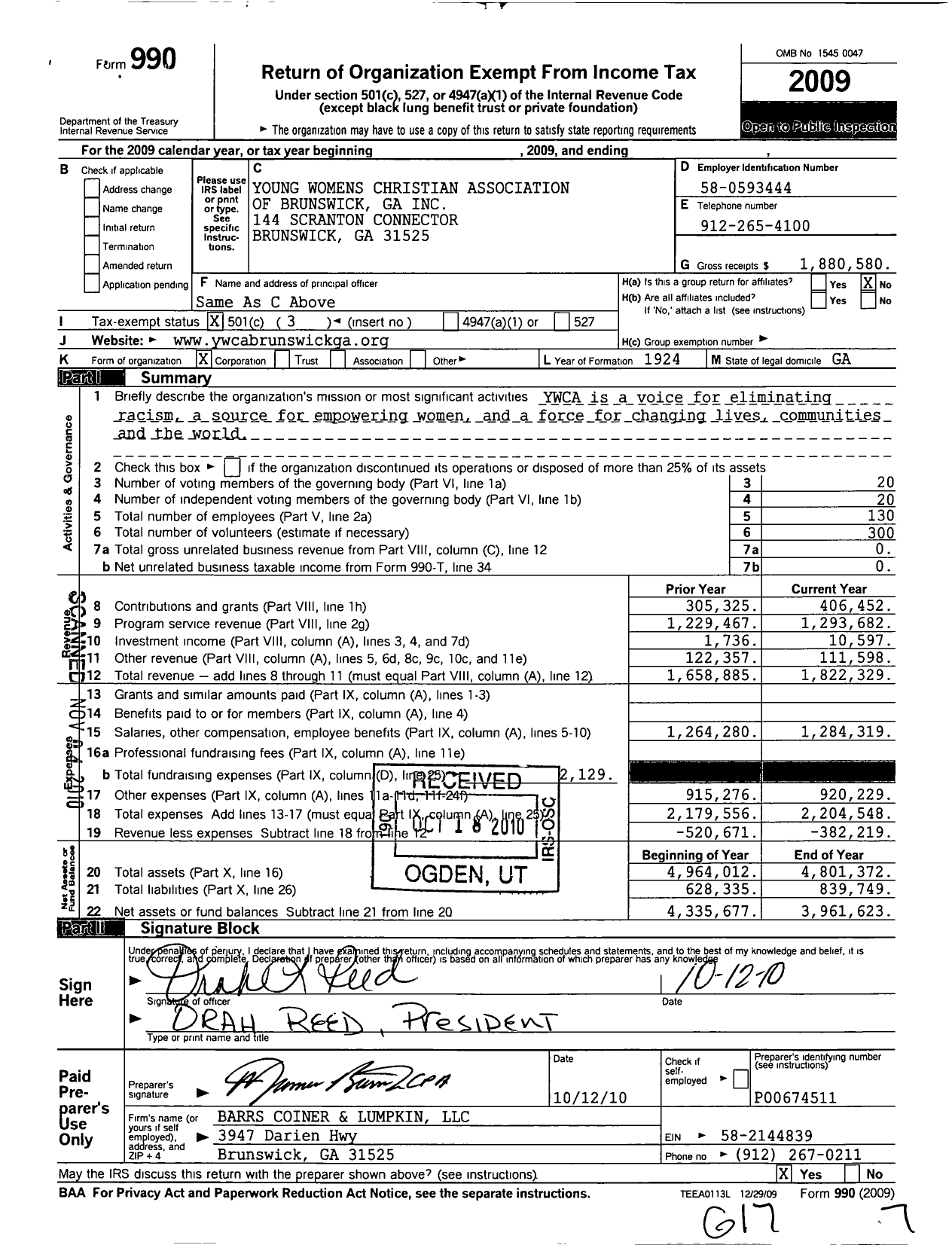 Image of first page of 2009 Form 990 for Young Womens Christian Association