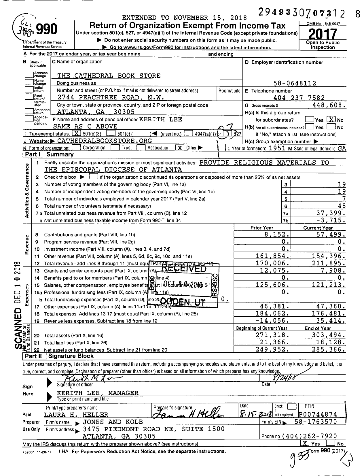 Image of first page of 2017 Form 990 for The Cathedral Book Store