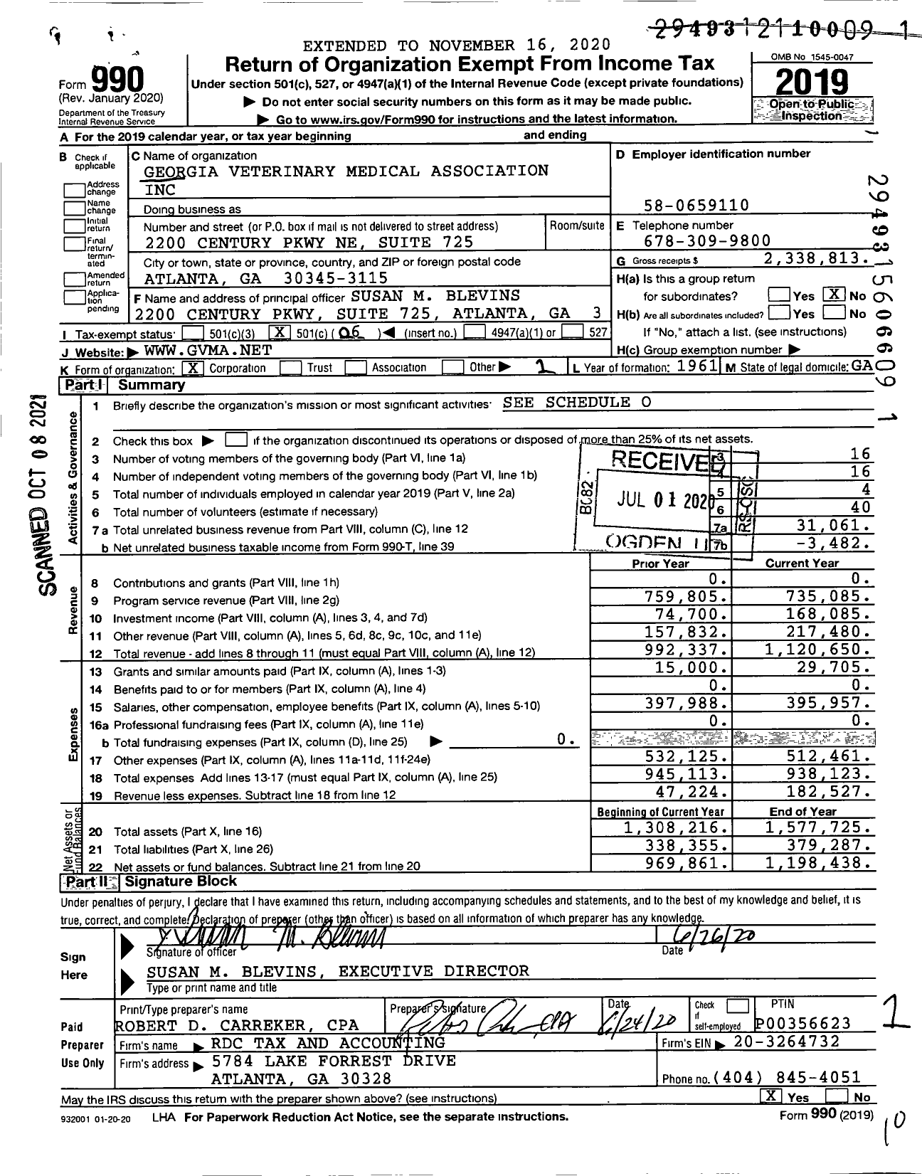 Image of first page of 2019 Form 990O for Georgia Veterinary Medical Association