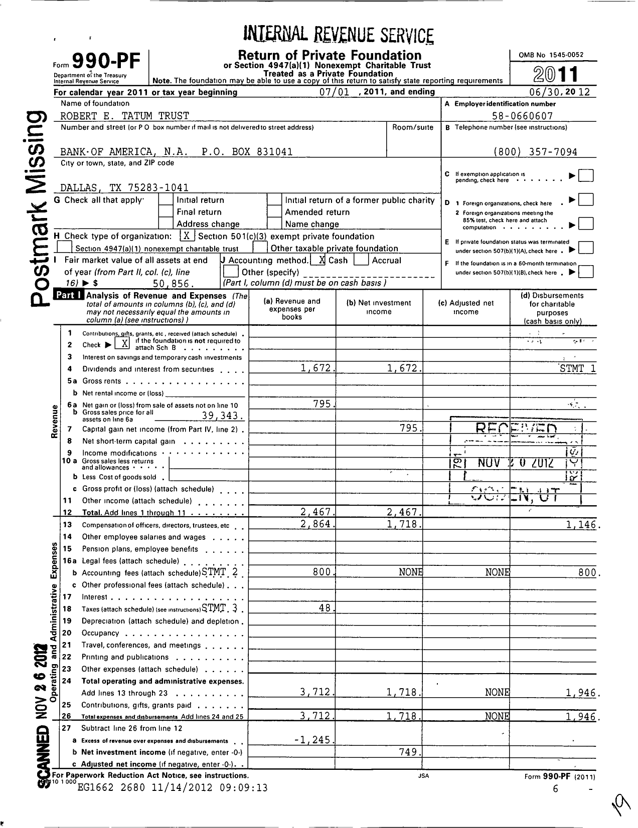 Image of first page of 2011 Form 990PF for The Salvation Army / Territorial Headquarters