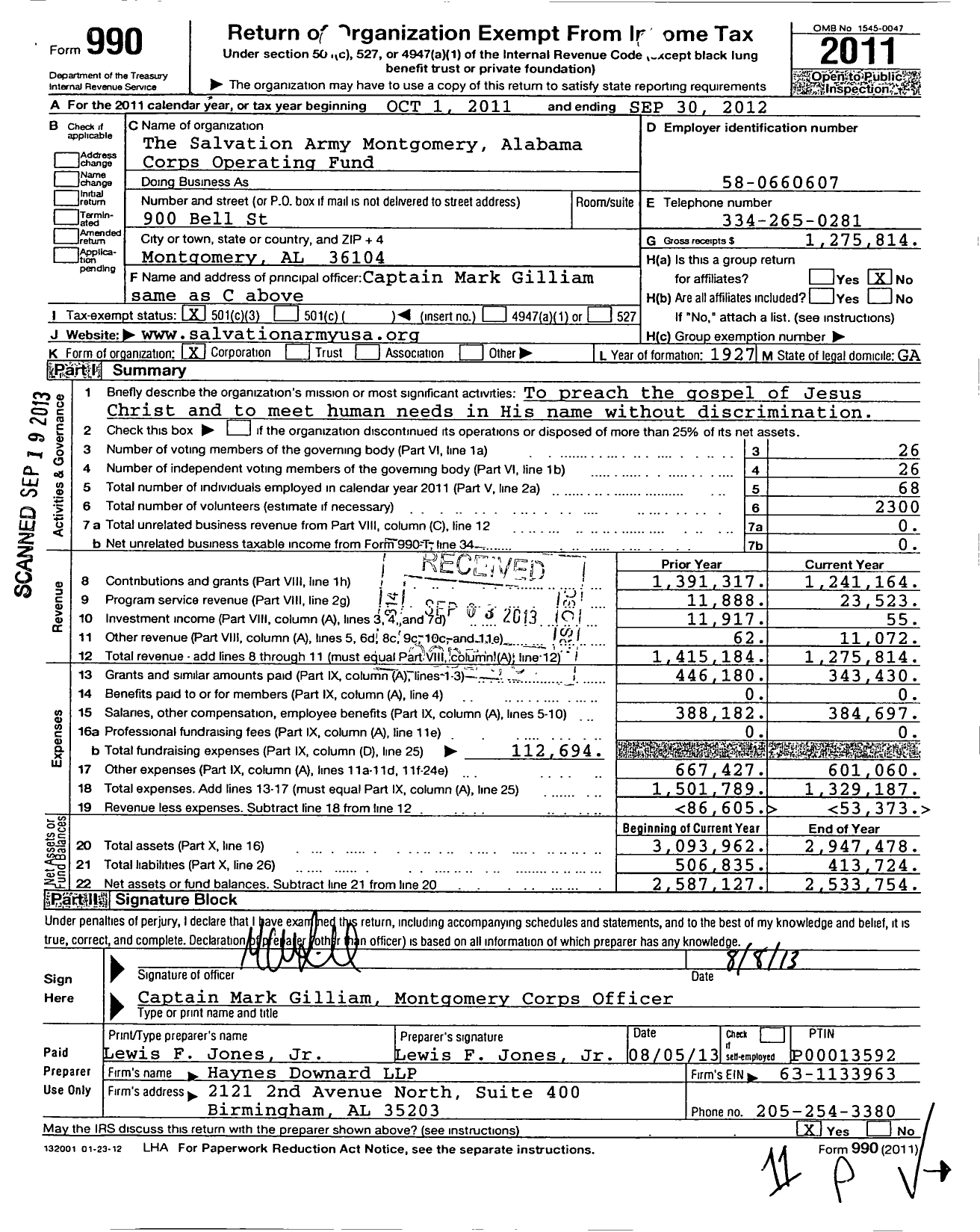 Image of first page of 2011 Form 990 for The Salvation Army / Territorial Headquarters